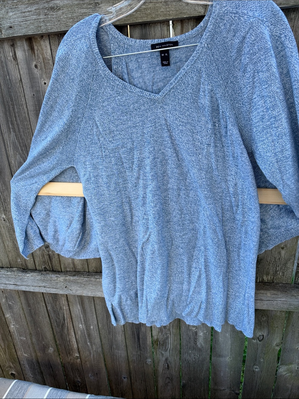 A New Day Women's Heathered Light Blue V-Neck Sweater with Cape
